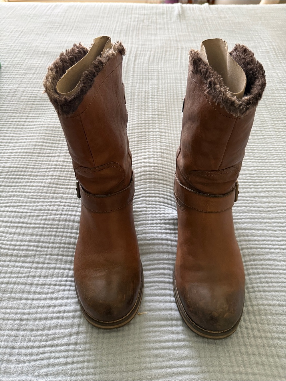 Clarks Brown Leather Fur-Lined Mid-Calf Heeled Boots